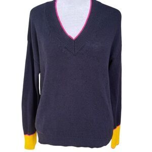 Boden Long Sleeve Navy Blue V-Neck Linen Cotton Blend Pullover Sweater. 6. NWOT.